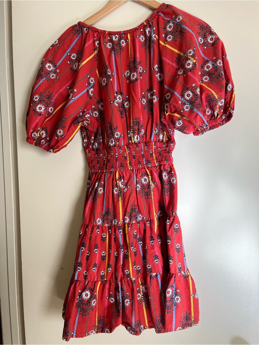 Japna Red Floral Puff-Sleeve Midi Dress - Picture 3 of 4